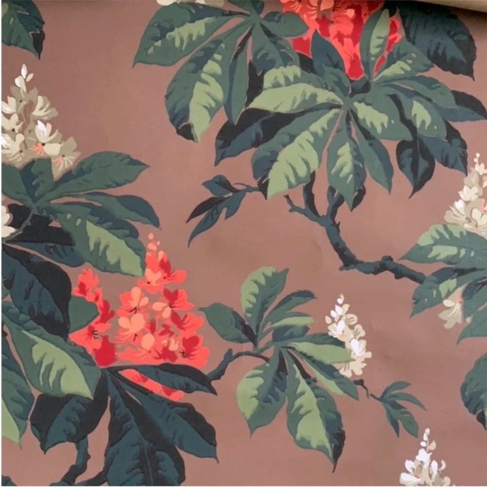 Vintage 30s Botanical Horse Chestnut Floral Wallpaper Made in England